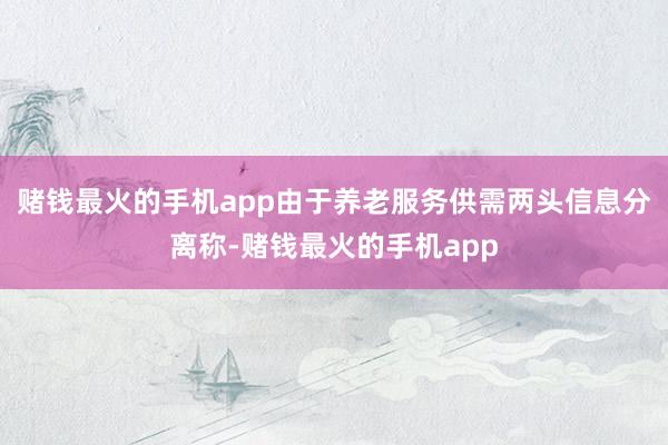 赌钱最火的手机app由于养老服务供需两头信息分离称-赌钱最火的手机app
